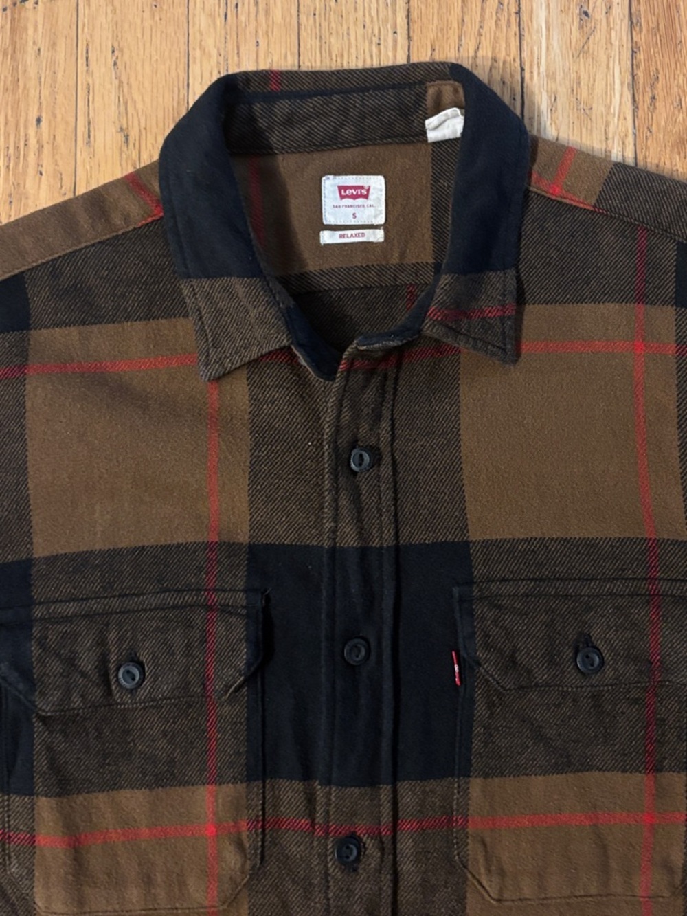 Levi's Men's Buffalo Check Plaid Flannel Shirt - Brown - Small
